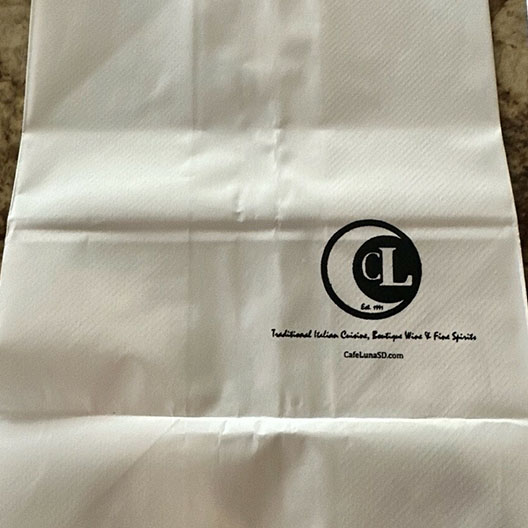 cafe luna stamp on takeout bag